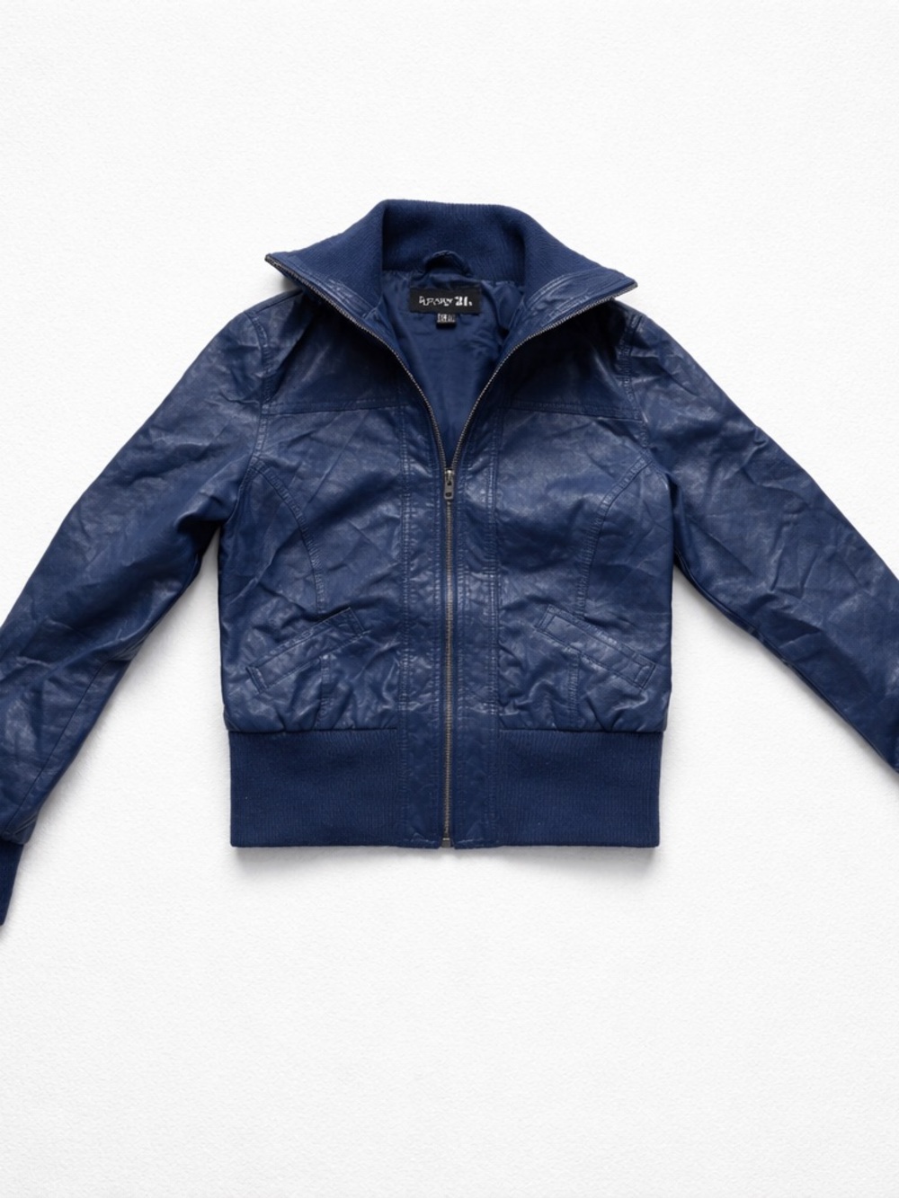 Forever 21 Navy Zip-Up Jacket - Faux Leather